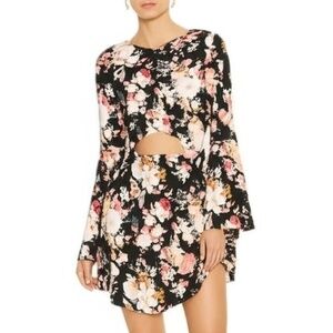 Listicle Mini Dress Large Multicolor Floral Bell Sleeve Cutout Boho Chic Trendy